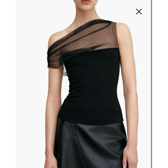 Marcella Tops - NWOT Marcella Cabrini Mesh One-Shoulder Top in Black SZ S